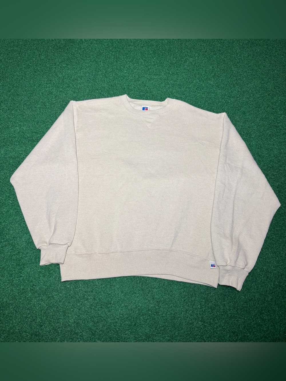 Russell Athletic Vintage Blank Crewneck Large Beige Tan Sweatshirt Minimalist